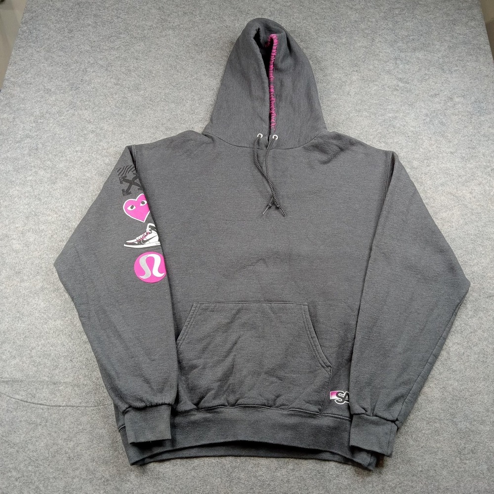 Champion Hoodie‎ Mens Large Gray Eco Fleece Pullover Sweatshirt Graphic Logo